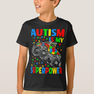 Camiseta Autismo Meu Superpoder Caminhão Monstro Crianças M