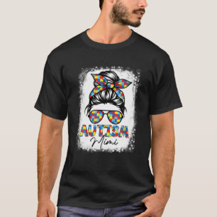 Camiseta Autismo Mimi Life Messy Bun Bleached Dia de as mãe