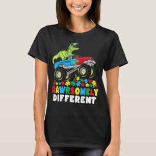 Camiseta Autismo Monstro de Caminhões T Rex Diferente