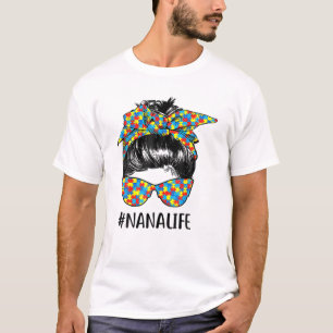 Camiseta Autismo Nana Life Messy Bun Autism Apoio à Consciê