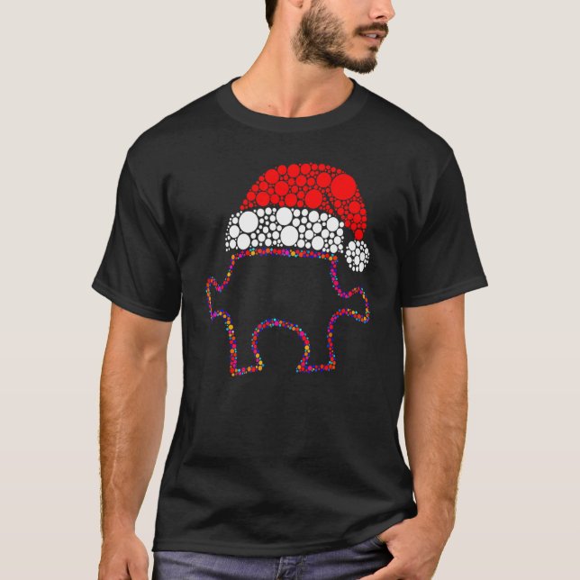 Camiseta Autismo Natal Chapéu de Natal Peça do Quebra-cabeç (Frente)