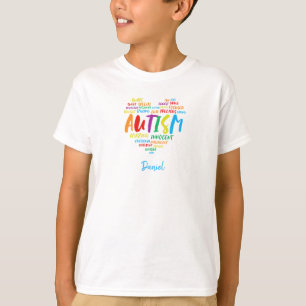 Camiseta AUTISMO PALAVRA CORAÇÃO Conscientização do Autismo