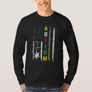 Camiseta Autismo Quebra-cabeça de Sinalizador Americano Hom