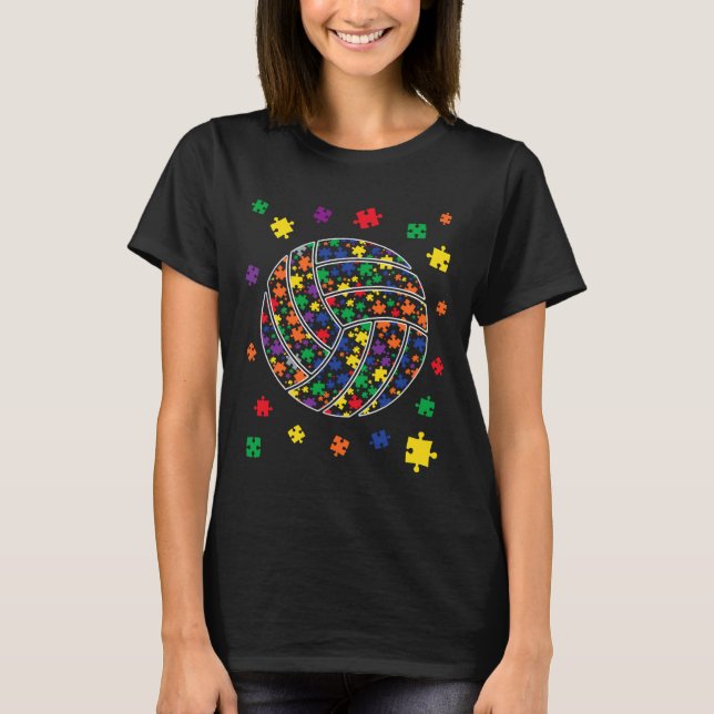 Camiseta Autismo quebra-cabeça de Voleibol Conhecimento Aut (Frente)
