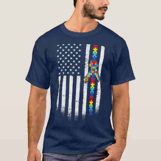 Camiseta Autismo Quebra-cabeça do Bandeira Americano Sensib