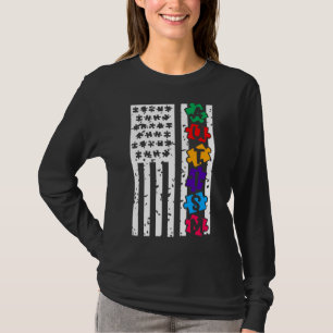 Camiseta Autismo Quebra-cabeça Piece American Flag Autism S