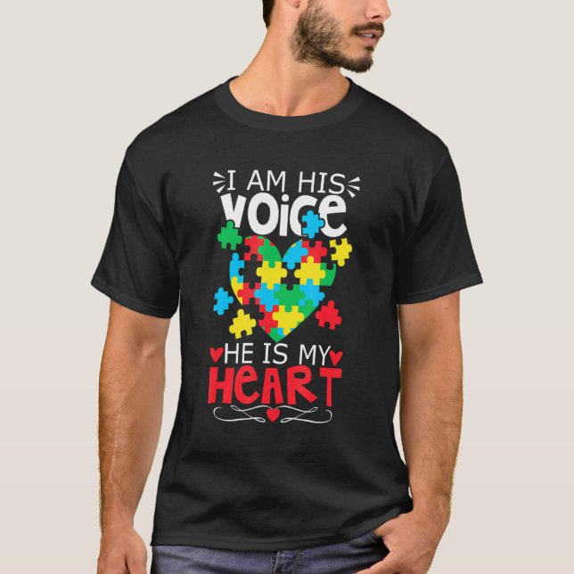 Camiseta Autismo Quebra-cabeça Piece Heart I Am Sua Voz Mul (Frente)