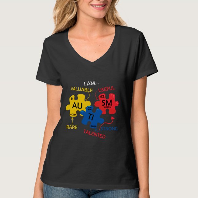Camiseta Autismo Rd Consciência Elementos de Mesa Periódico (Frente)