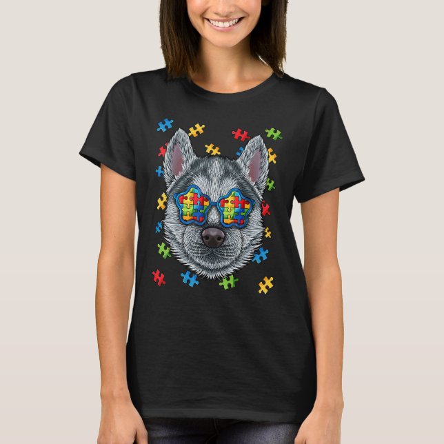 Camiseta Autismo Rouco Quebra-cabeça de óculos de sol Autis (Frente)