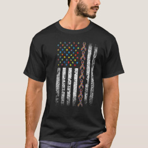 Camiseta Autismo Sensibilização Americana Flag Autism Quebr