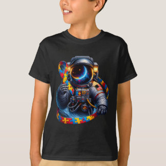 Camiseta Autismo Sensibilização Astronauta Cão Vermelho Ama