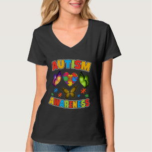 Camiseta Autismo Sensibilização Borboleta Quebra-cabeça de 