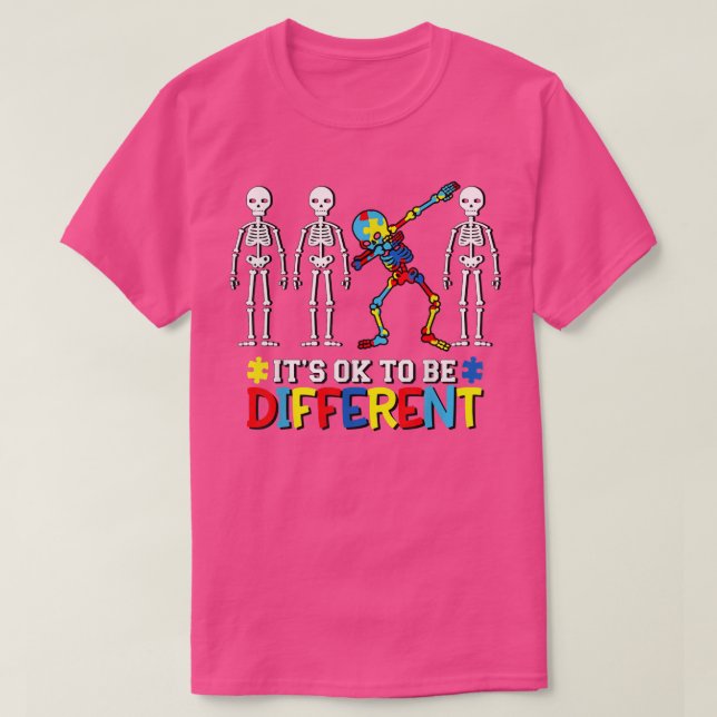Camiseta Autismo Sensibilização Dabbing Skeleton é bom ser  (Frente do Design)
