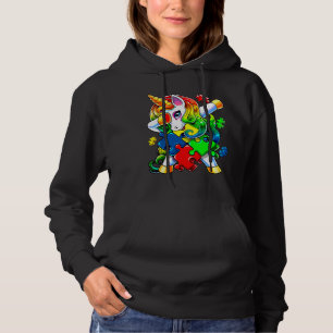 Camiseta Autismo Sensibilização Dabbing Unicorn Quebra-cabe
