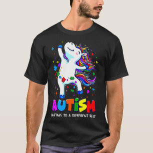 Camiseta Autismo Sensibilização Dabbing Unicorn Quebra-cabe