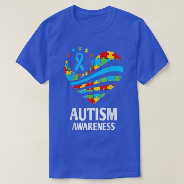 Camiseta Autismo Sensibilização das Mulheres Coração Apoio  (Frente do Design)