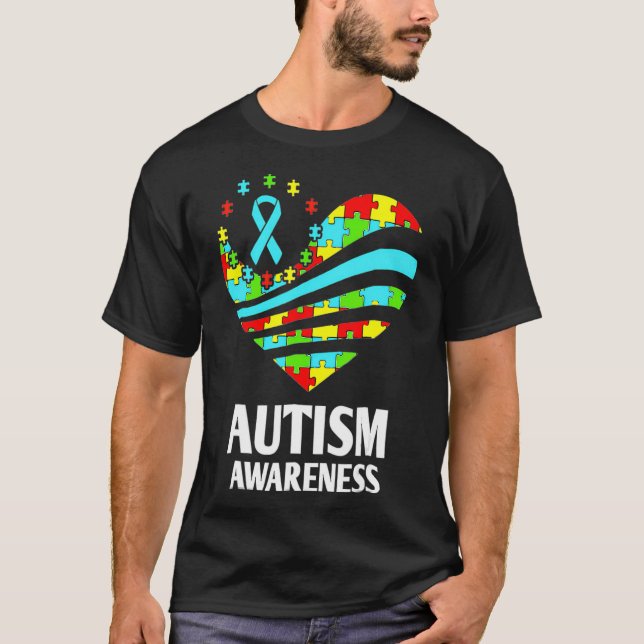 Camiseta Autismo Sensibilização das Mulheres Coração Apoio  (Frente)