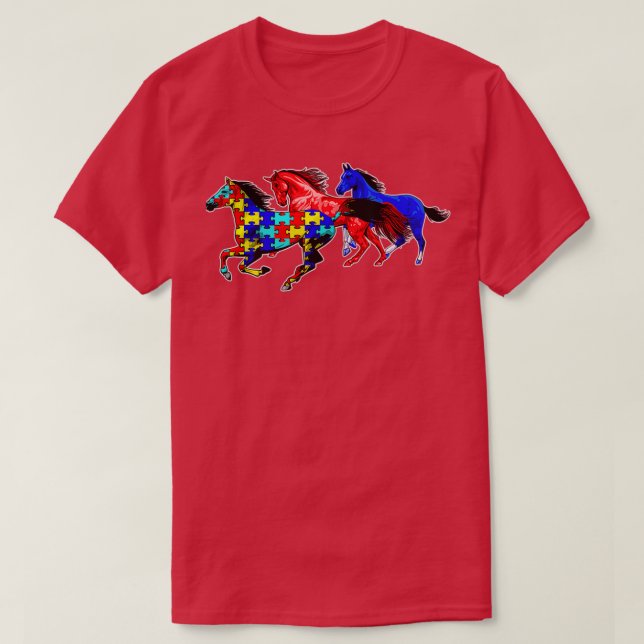 Camiseta Autismo Sensibilização Diferentes Cavalos Neurodi  (Frente do Design)
