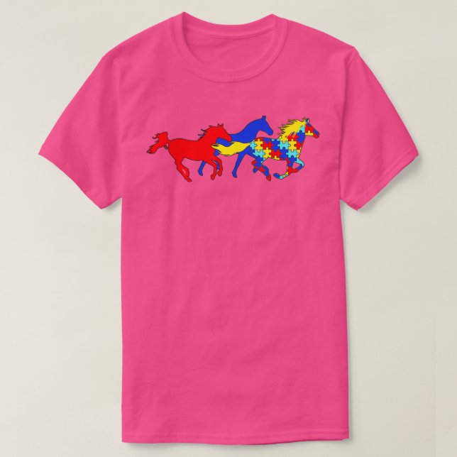 Camiseta Autismo Sensibilização Diferentes Cavalos Sobreviv (Frente do Design)
