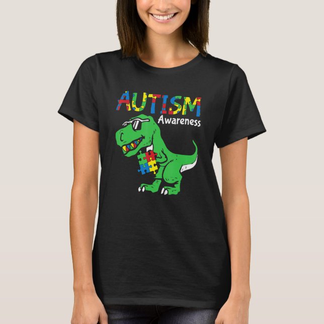 Camiseta Autismo Sensibilização Dino Autista Toddler Bote D (Frente)