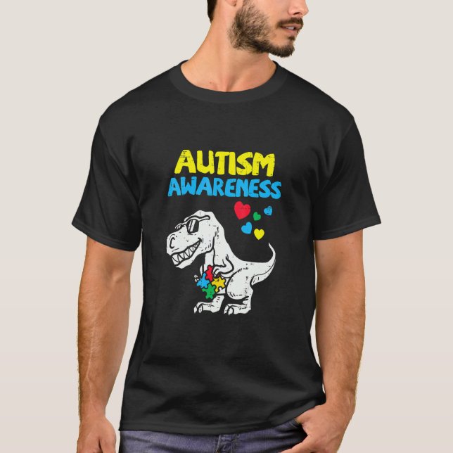 Camiseta Autismo Sensibilização Dino Autista Toddler Bote D (Frente)