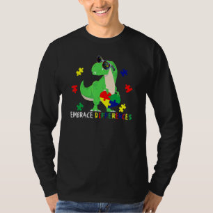 Camiseta Autismo Sensibilização Dinossauro T Rex Coração Qu