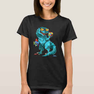 Camiseta Autismo Sensibilização Dinossauro T-Rex Quebra-cab