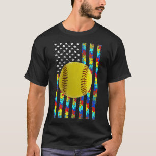 Camiseta Autismo Sensibilização do American Flag Softball
