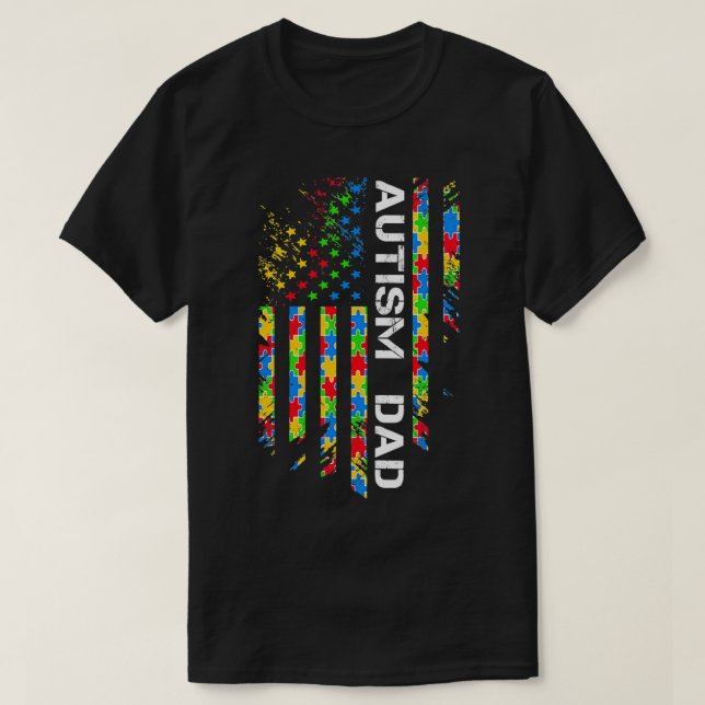 Camiseta Autismo Sensibilização do Pai Bandeira Americana E (Frente do Design)