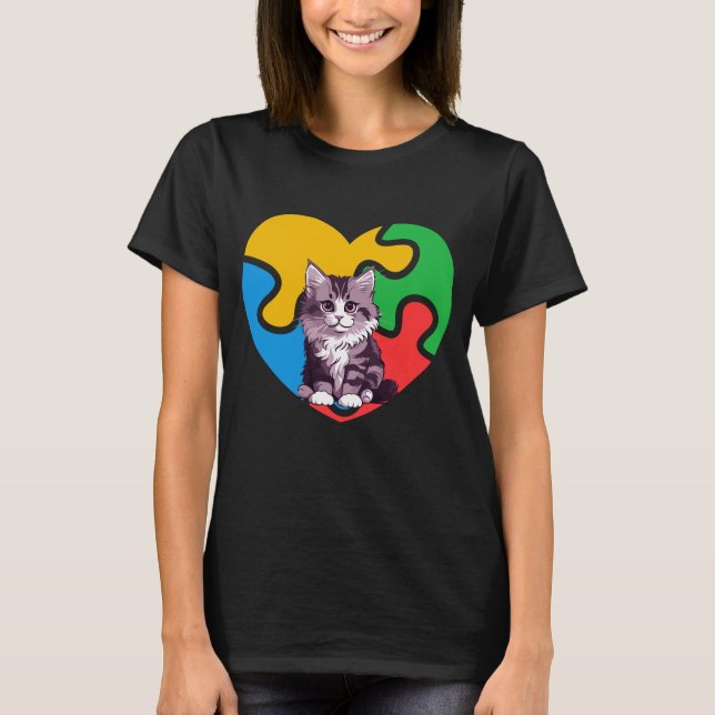 Camiseta Autismo Sensibilização Gato Dia de os namorados (Frente)