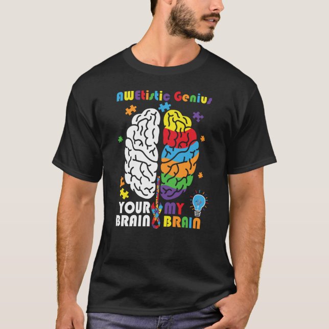 Camiseta Autismo Sensibilização Genial Awetista Cérebro Aut (Frente)