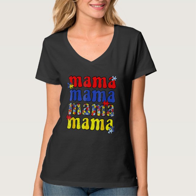 Camiseta Autismo Sensibilização Mama Vintage Quebra-cabeça  (Frente)