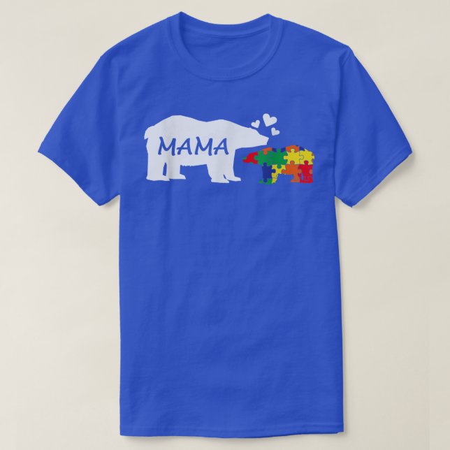 Camiseta Autismo Sensibilização Mamãe Urso Quebra-cabeça (Frente do Design)