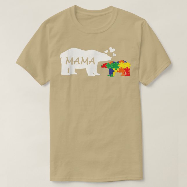 Camiseta Autismo Sensibilização Mamãe Urso Quebra-cabeça (Frente do Design)