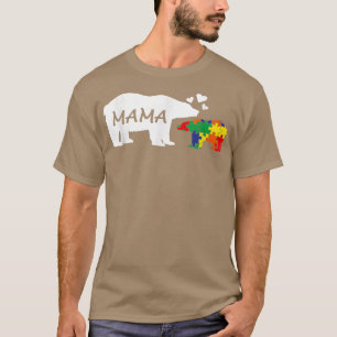 Camiseta Autismo Sensibilização Mamãe Urso Quebra-cabeça