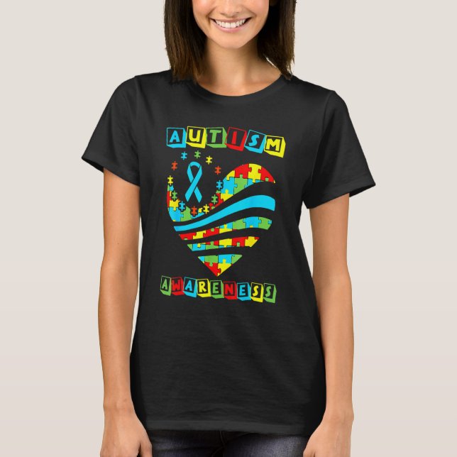 Camiseta Autismo Sensibilização Mulheres Coração Apoio Cria (Frente)