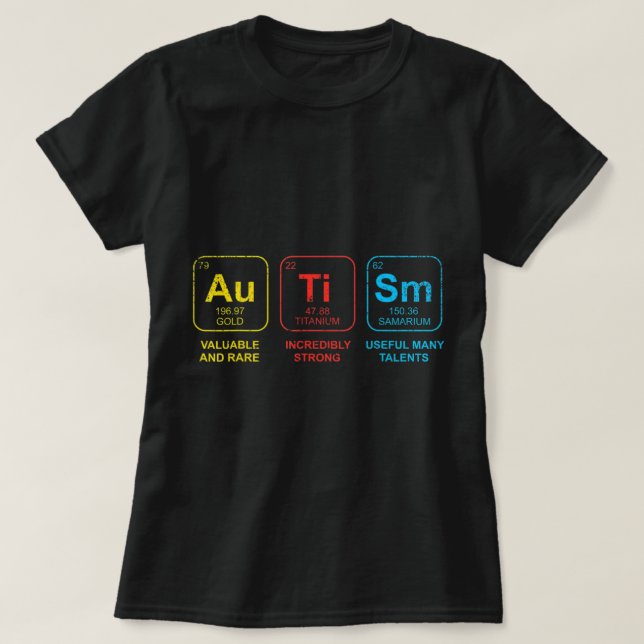 Camiseta Autismo Sensibilização Mulheres Homens Elementos p (Frente do Design)