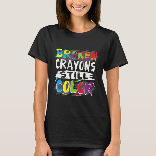Camiseta Autismo Sensibilização Mulheres Quebraram Crayons  (Frente)