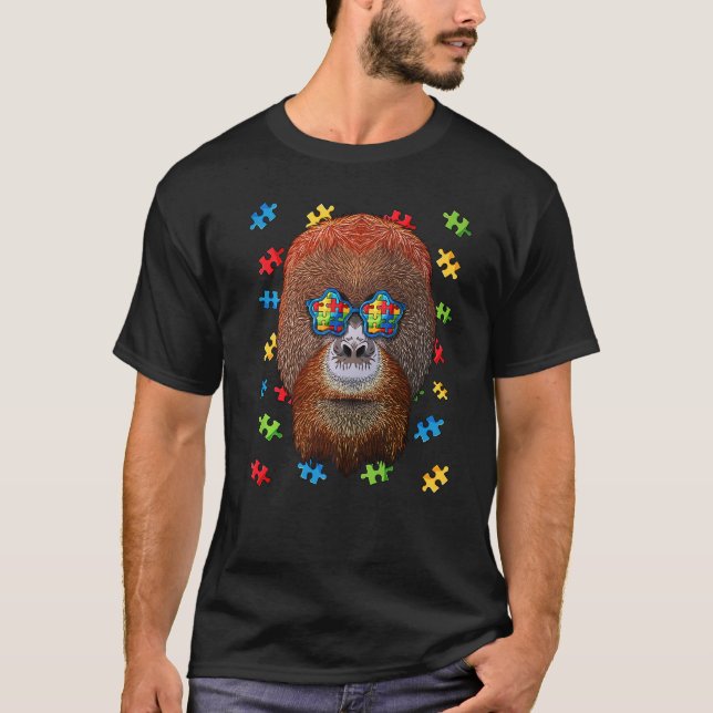 Camiseta Autismo Sensibilização Orangutan Quebra-cabeça Ócu (Frente)