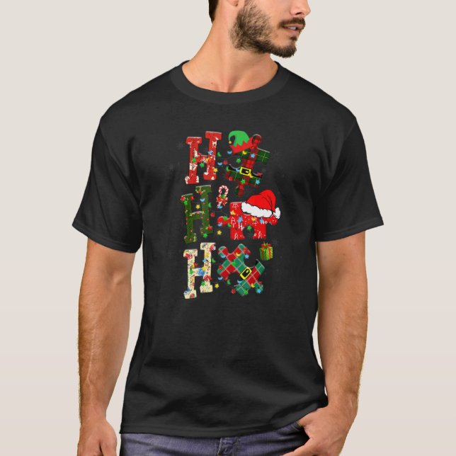 Camiseta Autismo Sensibilização Quebra-cabeça Natal Hohoho  (Frente)