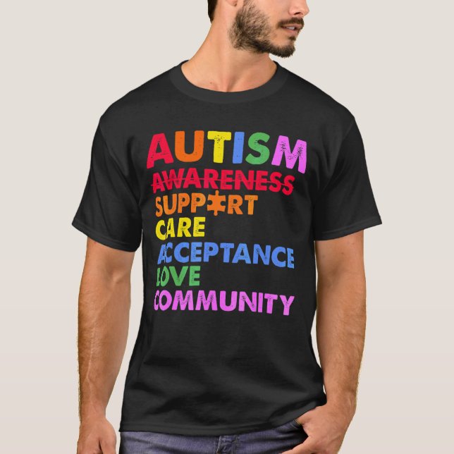 Camiseta Autismo Sensibilização Suporte Aceitação de Cuidad (Frente)