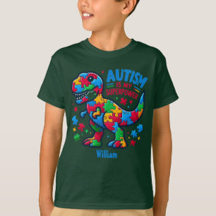Camiseta Autismo Sensibilização T-Rex Dino Superpotência Pe