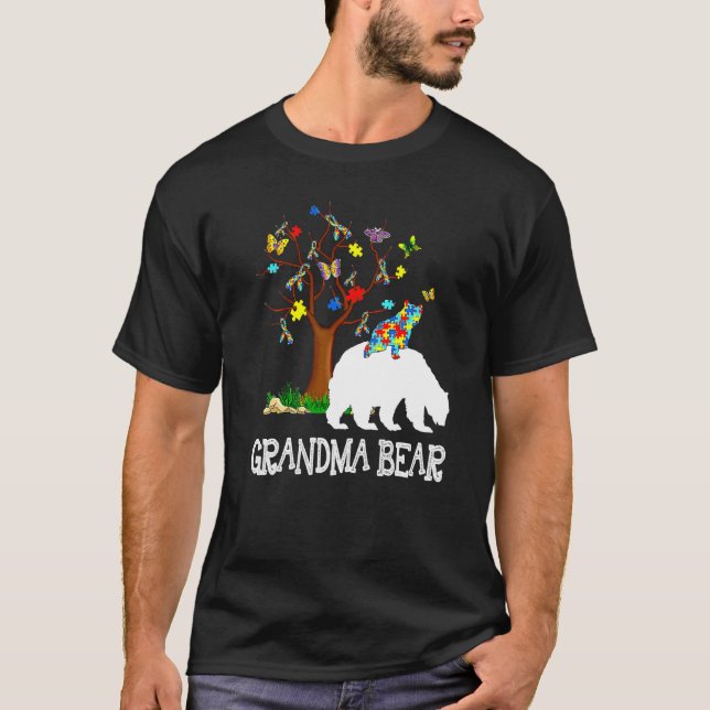 Camiseta Autismo Sensibilização Vovó Urso Suporta Autista (Frente)