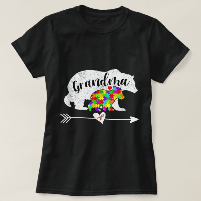 Camiseta Autismo Sensibilização Vovó Urso Suporta Autista (Frente do Design)