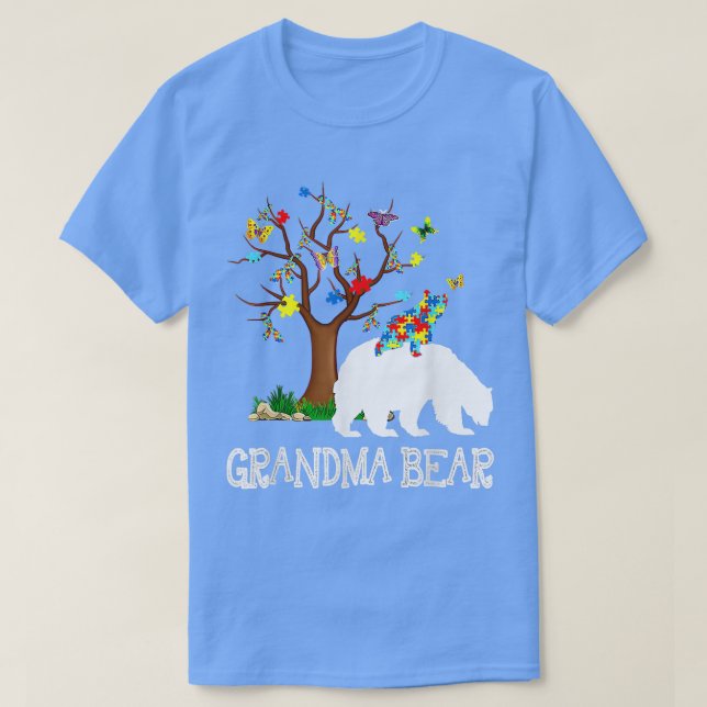 Camiseta Autismo Sensibilização Vovó Urso Suporta Autista (Frente do Design)