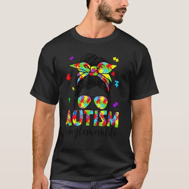 Camiseta Autismo Singlemom Messom Quebra-cabeça Sunglass Mo (Frente)