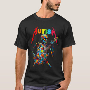 Camiseta Autismo Skeleton Guitar Player Rock Music Autism A