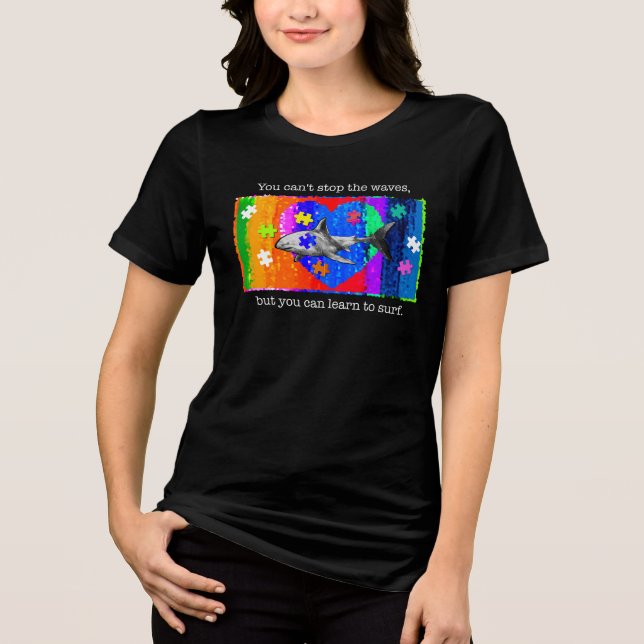 Camiseta Autismo Tubarão MULHERES PRETAS (Frente)