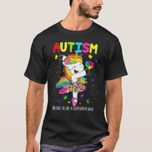 Camiseta Autismo Unicórnio Dançando Para Ser Um Ritmo Difer