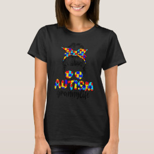 Camiseta Autismo vovó Messy Bun Sunglass Bandana Autism